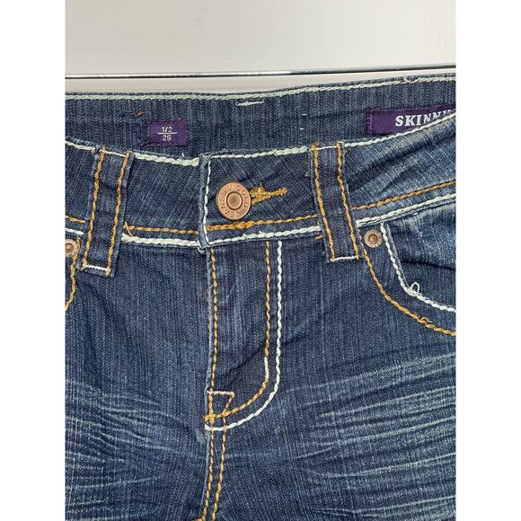 Vigold Skinny Jeans Whiskered Low Rise Buttoned Flap Back Pockets Blue Size 26 - Picture 4 of 12